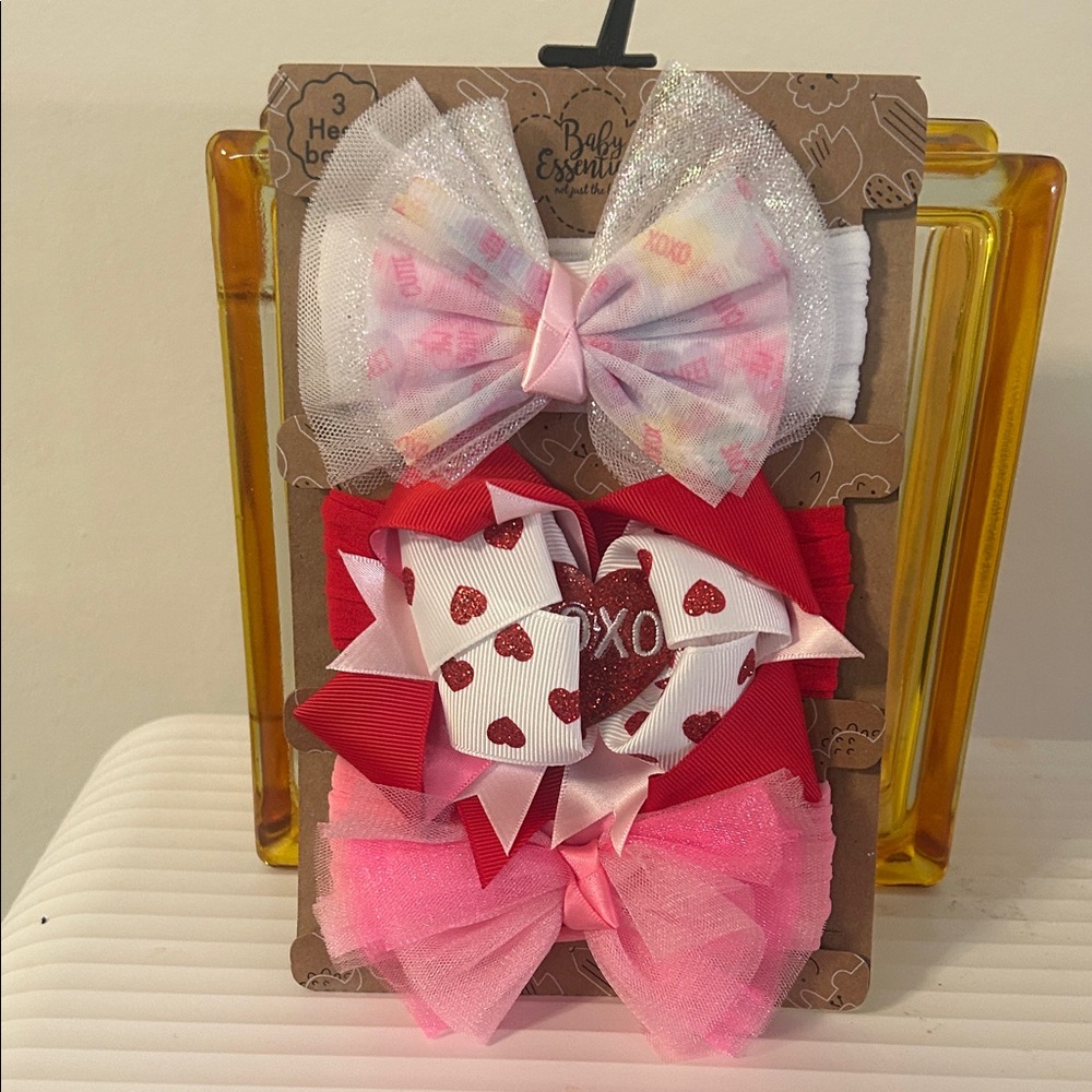 Baby Essentials Heart Bow Trio - Pink, Red, White